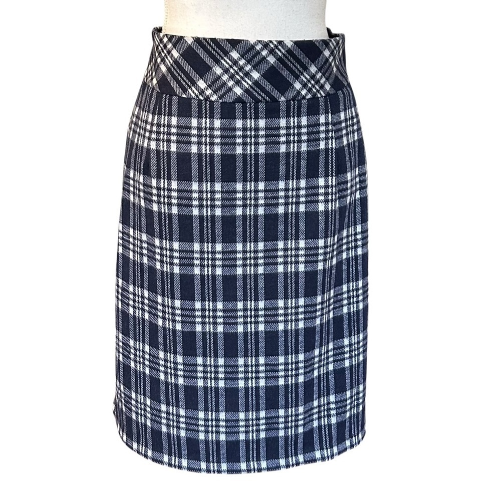Architect Double Knit Plaid Pull On Pencil Skirt Women XL Navy White Career NEW